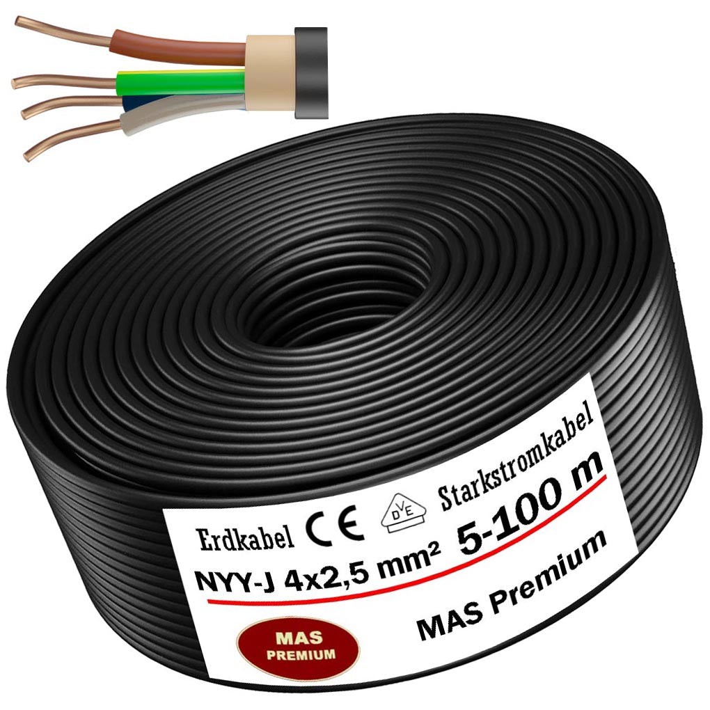 5-100 m underground cable power cable NYY-J 4 x 2.5 mm² electrical cable