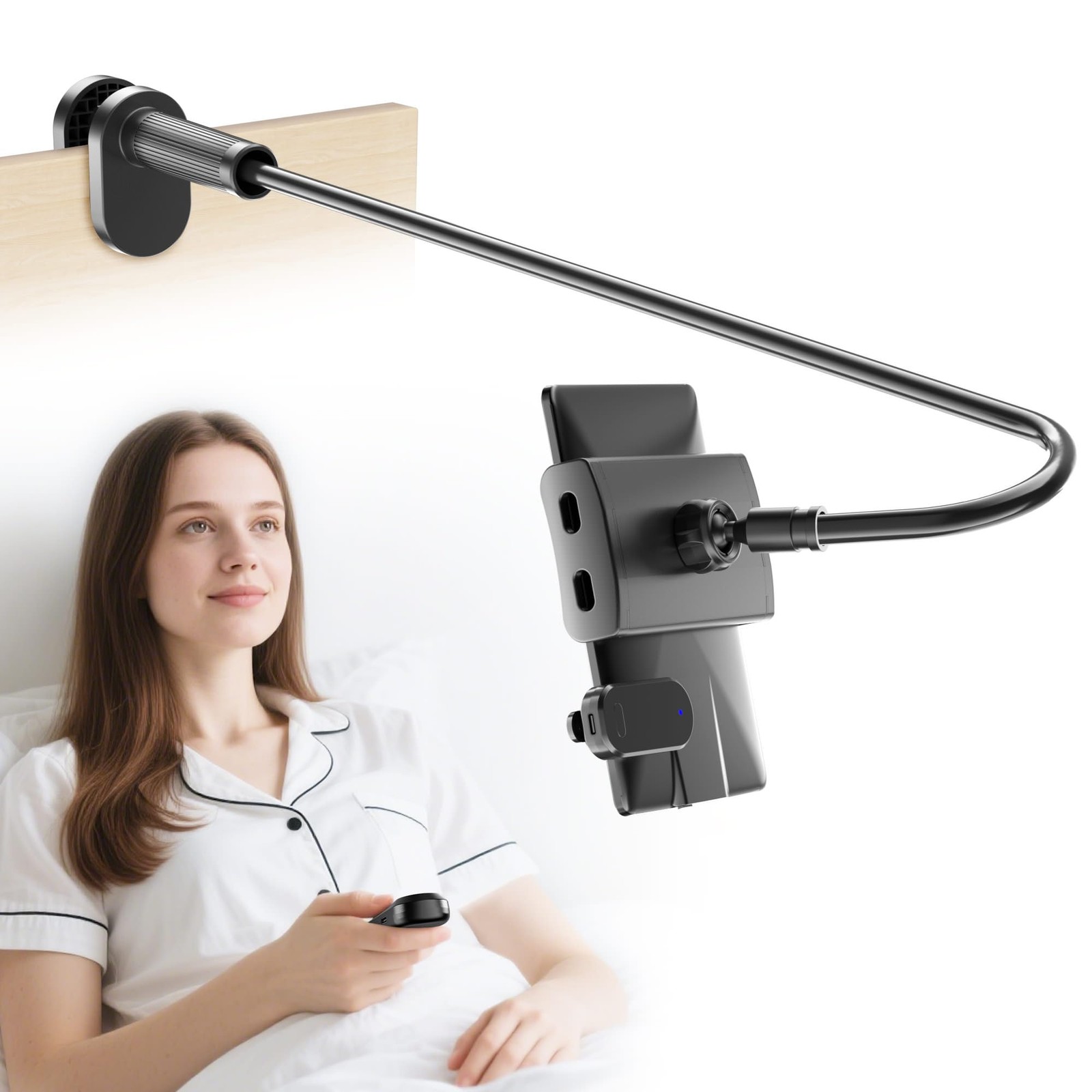 Kefotic Gooseneck Tablet Holder for Kindle Reading in Bed 82CM, Glossy Black