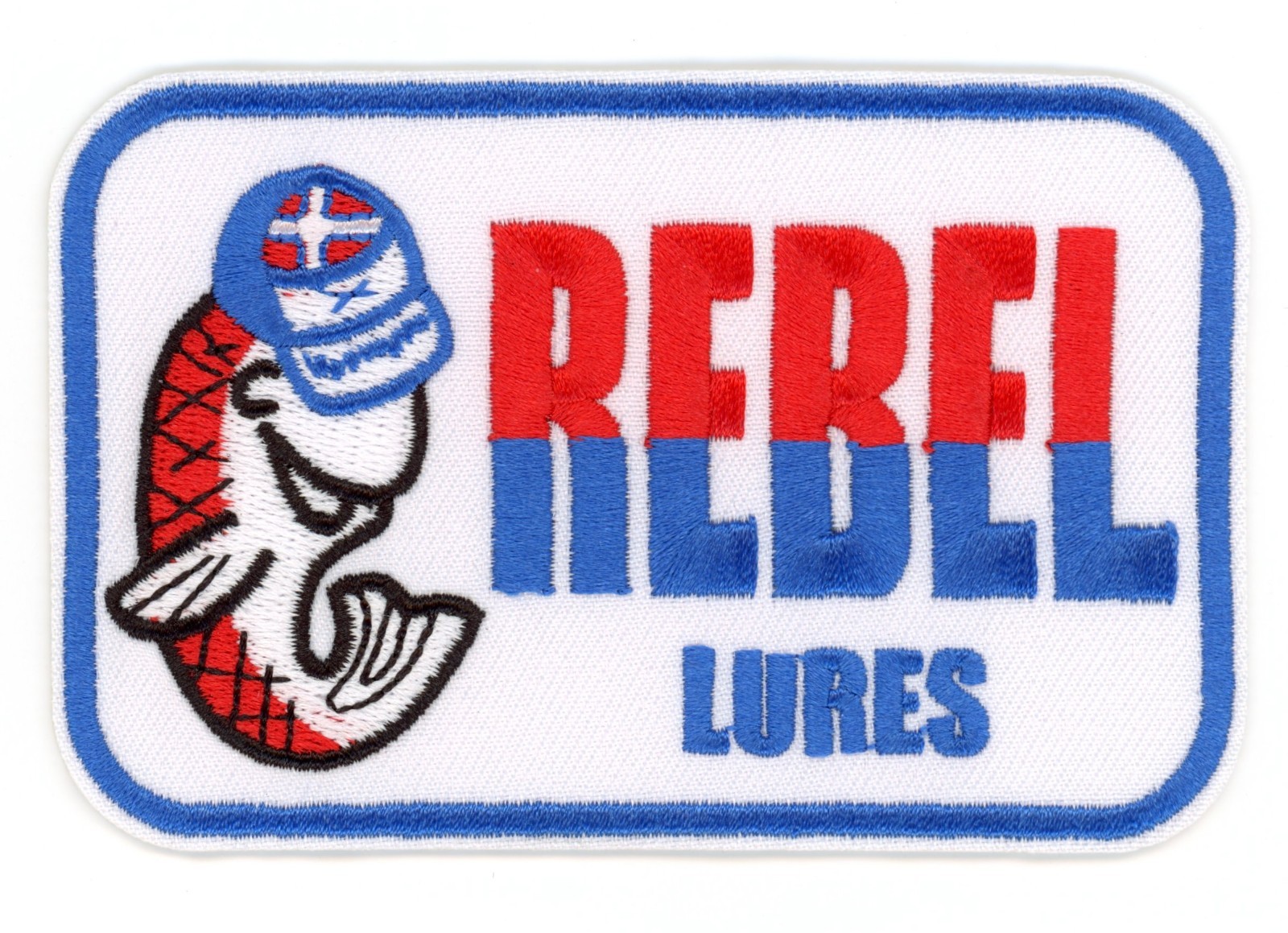 Rebel Lures Fishing Patch – Vintage Retro Embroidered Iron-On Sew-On Hat Badge