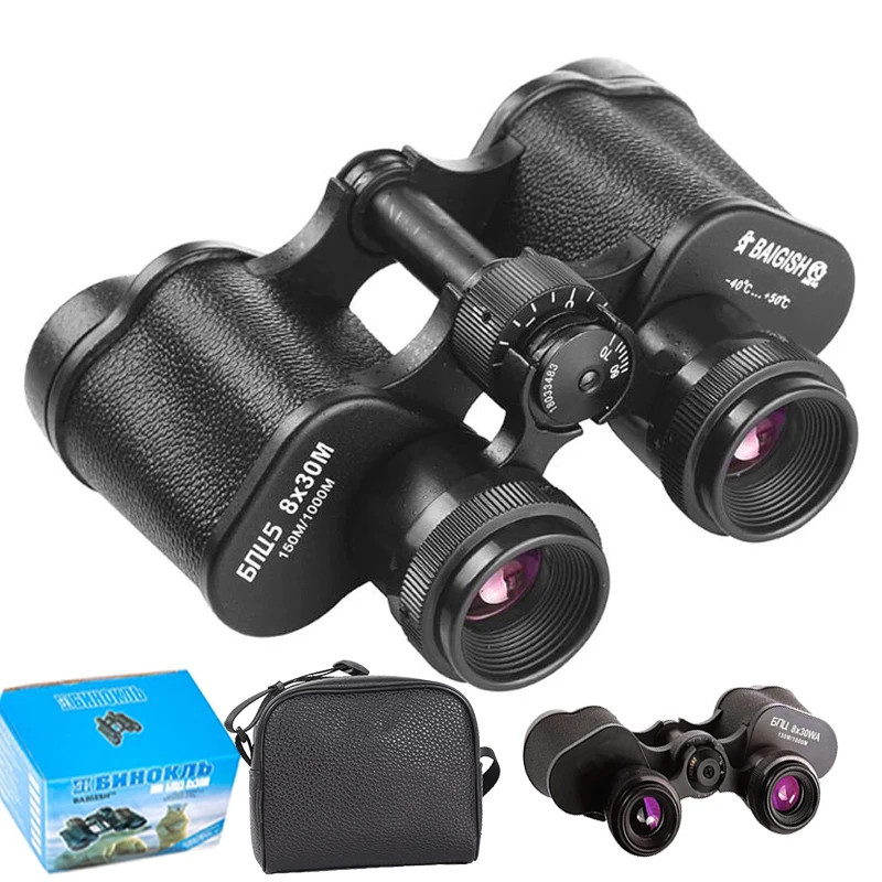 8x30 Military Binoculars Metal Waterproof Telescope Leather Case Hunting Outdoor