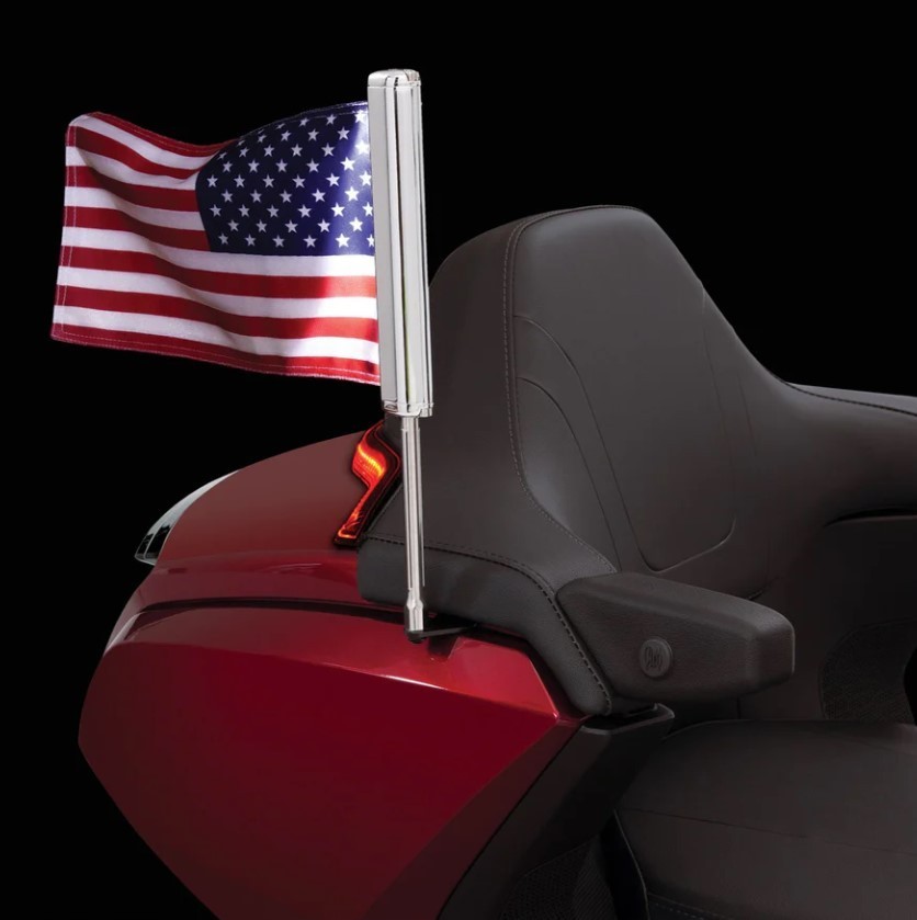 GOLDSTRIKE Chrome LED Lighted Flag Pole w/ Flag & mount for 18-20 Goldwing
