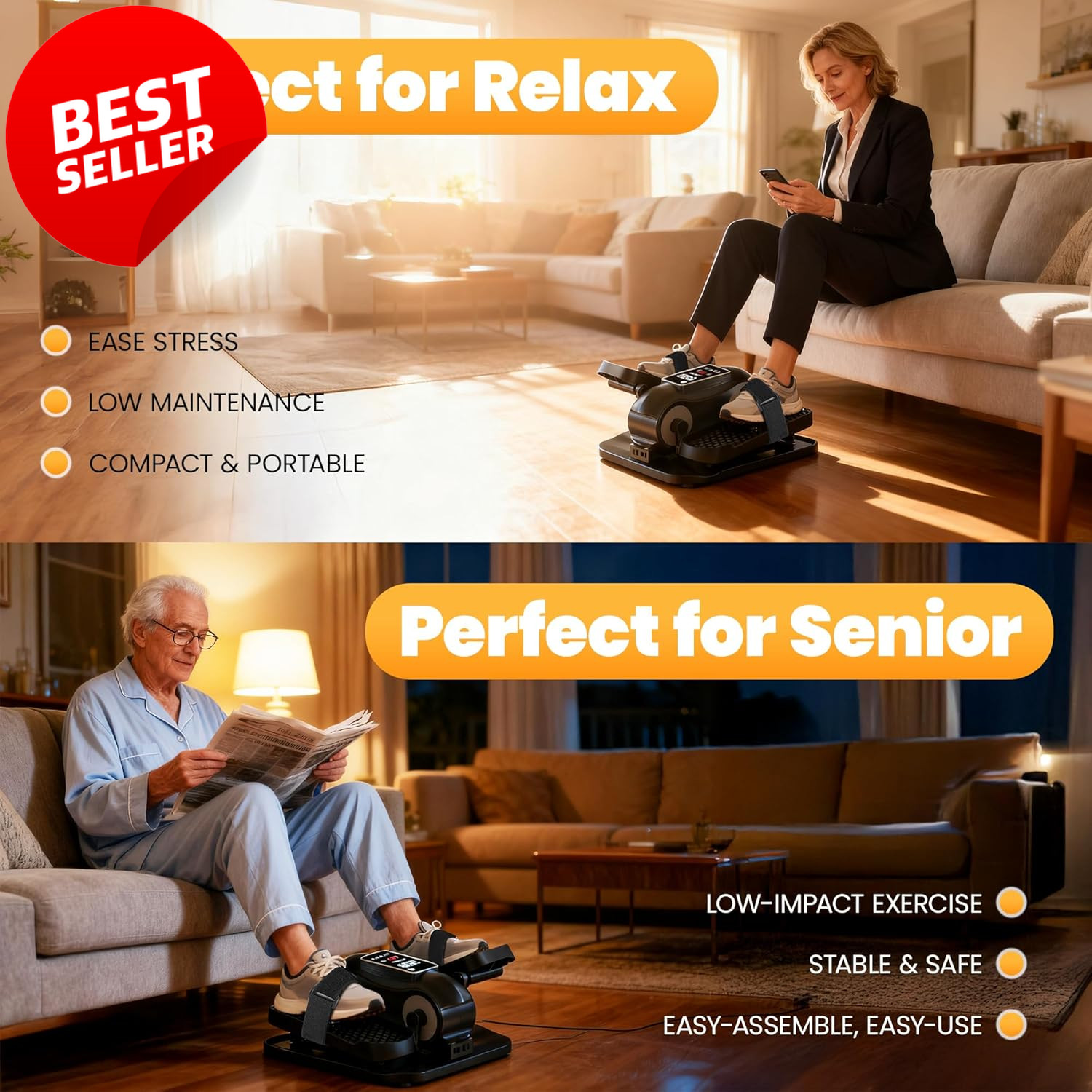 Under Desk Elliptical Machine 12 Speed Quiet Pedal Exerciser Remote Black - US