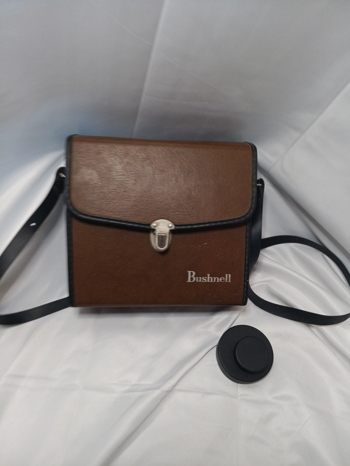 Vintage Bushnell Binocular Hard Case Brown Faux Leather With Strap Lens Caps