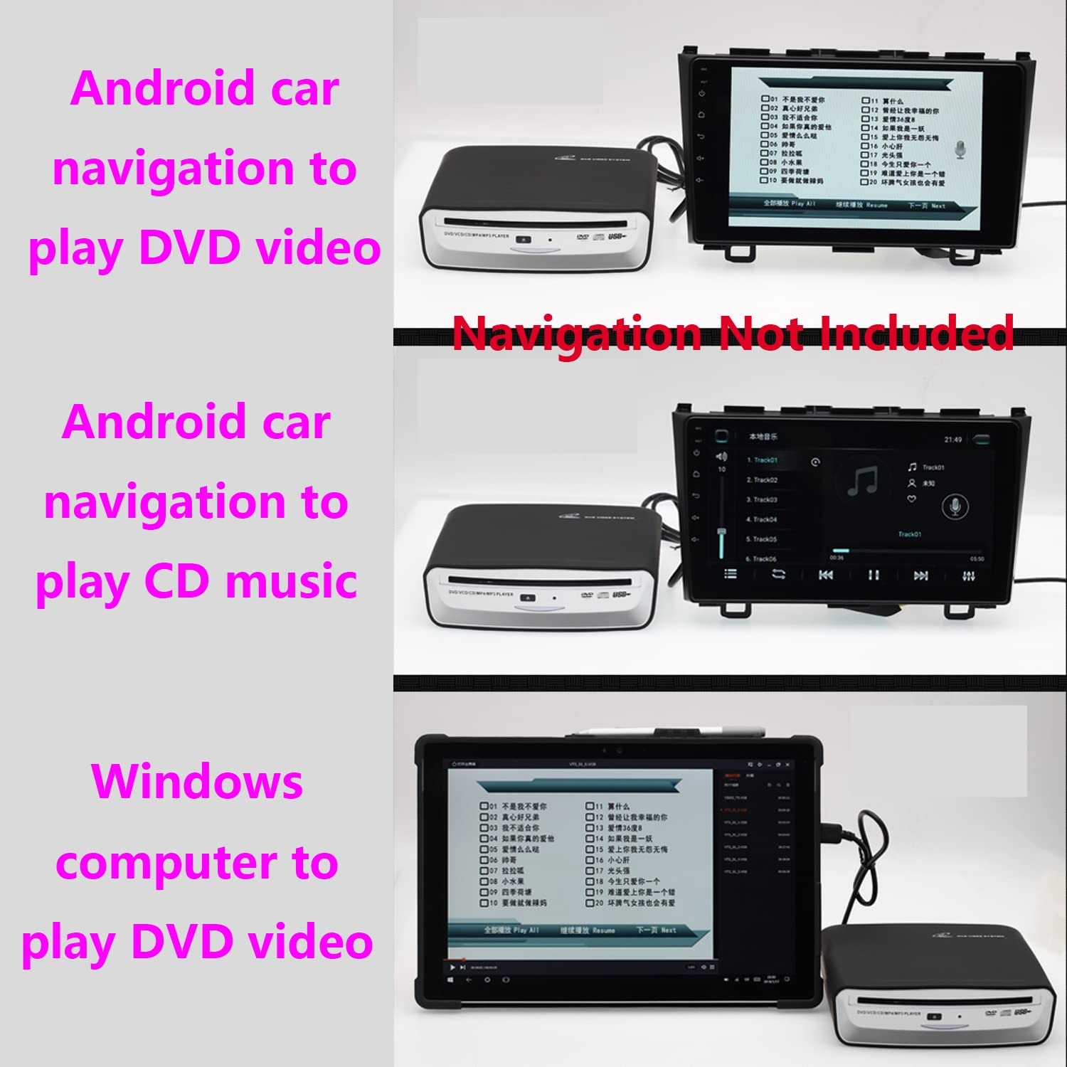 BDYING External Car USB CD Player Universal Plug and Play for Android Navigation
