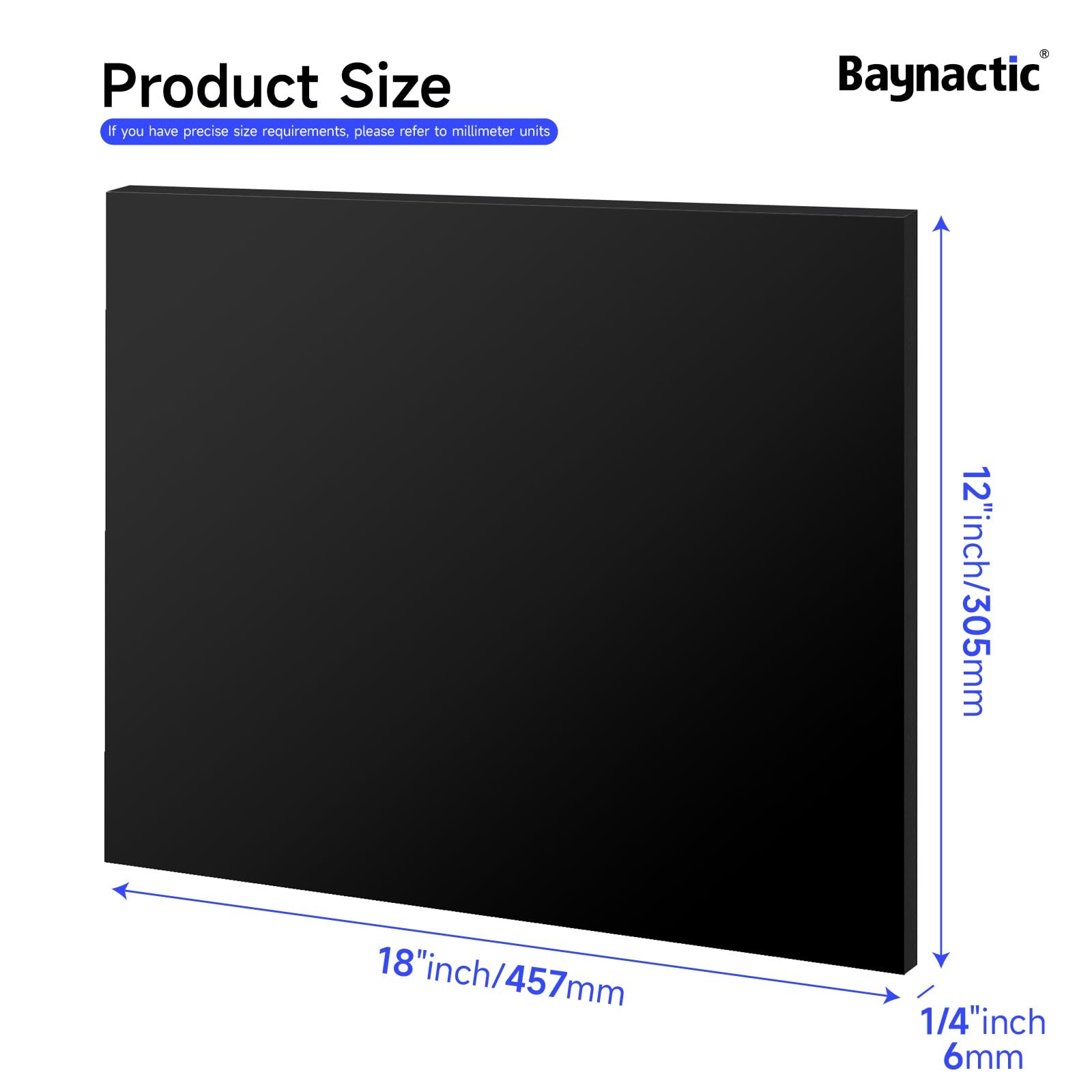 Baynactic 1/4"x12"x18" Black HDPE Sheet Plastic Board