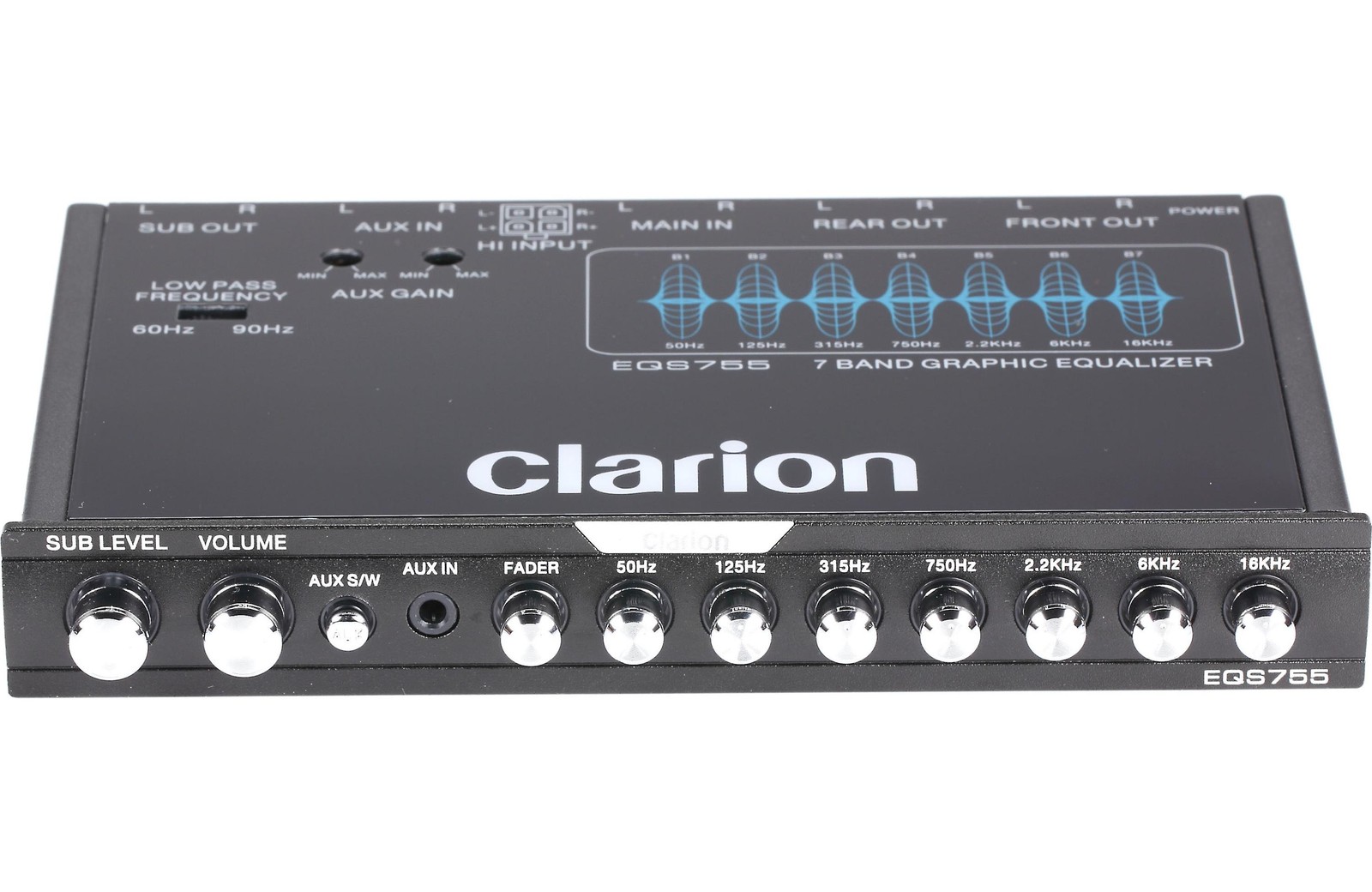CLARION EQS755 7-BAND HALF-DIN GRAPHIC EQ w/X-OVER, SUBWOOFER CONTROL, FRONT AUX