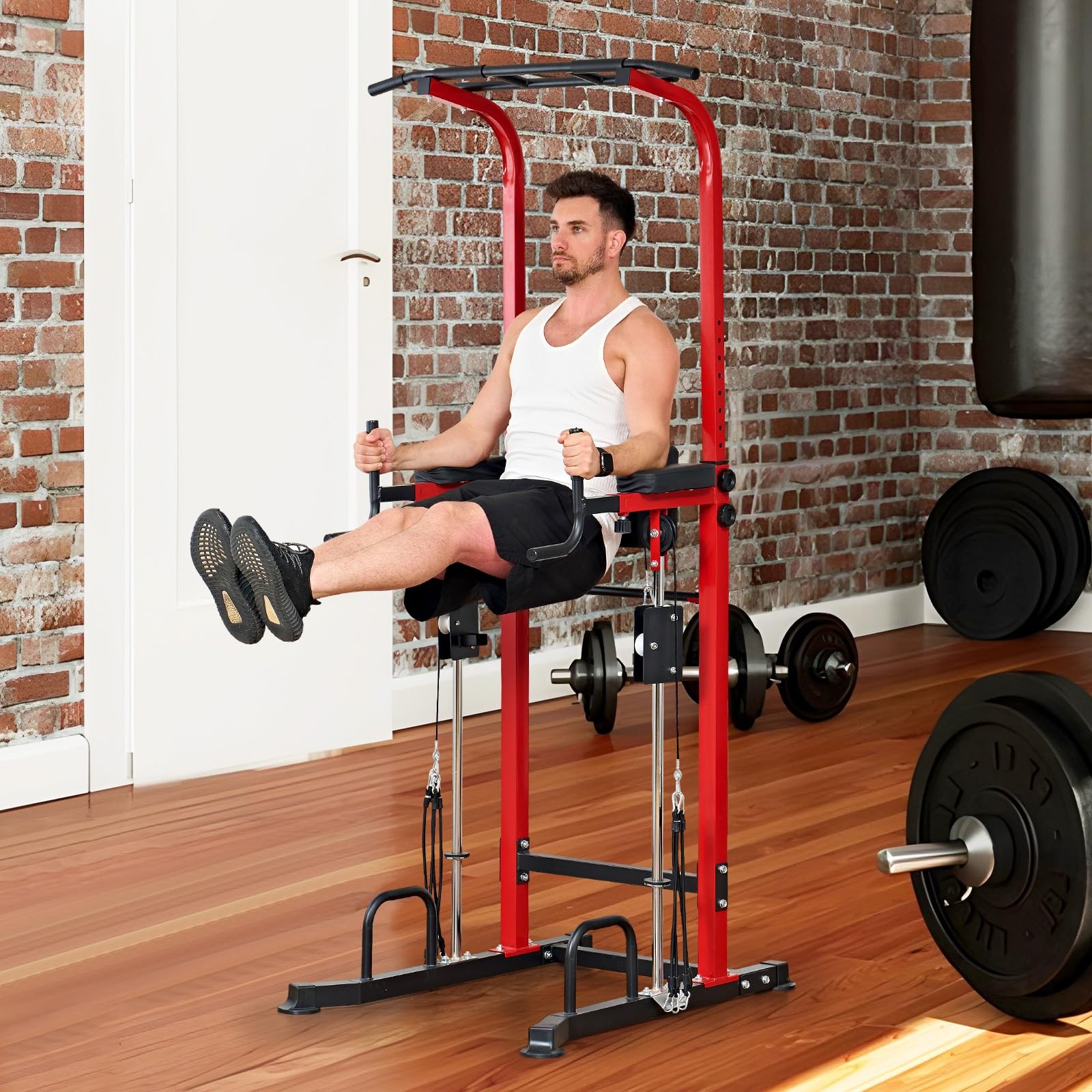 Power Tower Dip Station Pull Up Bar for Home Gym Multi-Function Adjustable He...