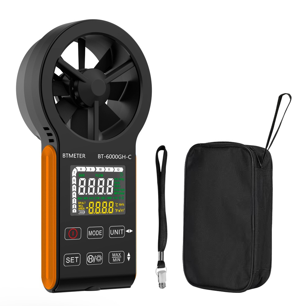 Precision Anemometer 0.3-30 m/s - Airflow (CFM/CMM) & Temp Gauge, Hold Function