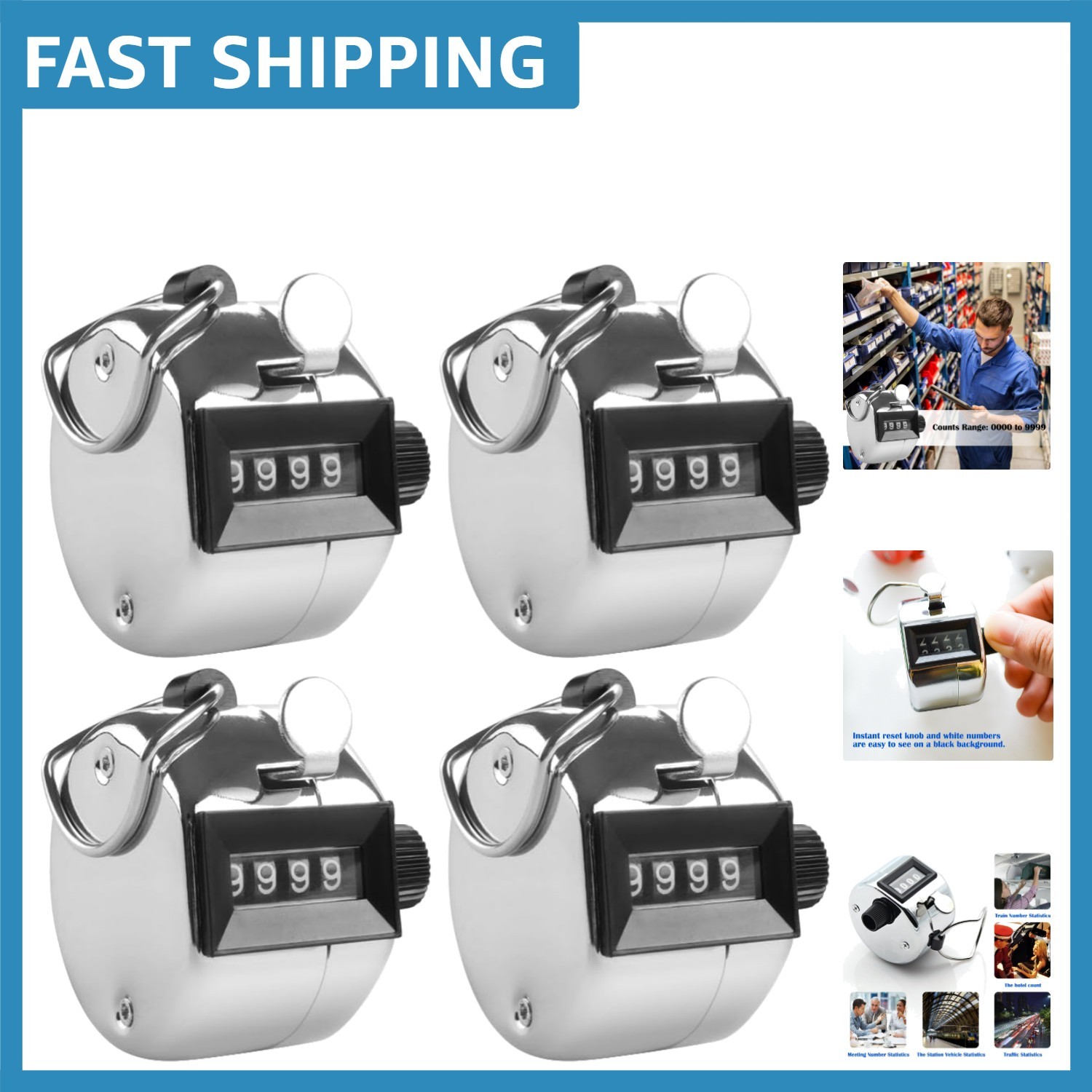 Athletic Hand Tally Counters - 4 Pack Clickers with No Battery Required, Silver
