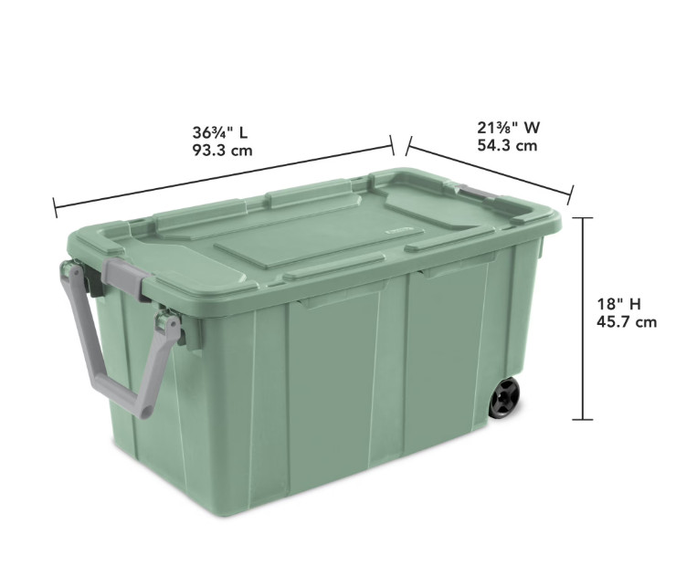 2 pack Sterilite Extra Large Storage Bin, 40 Gallon Wheeled with Handle, Green