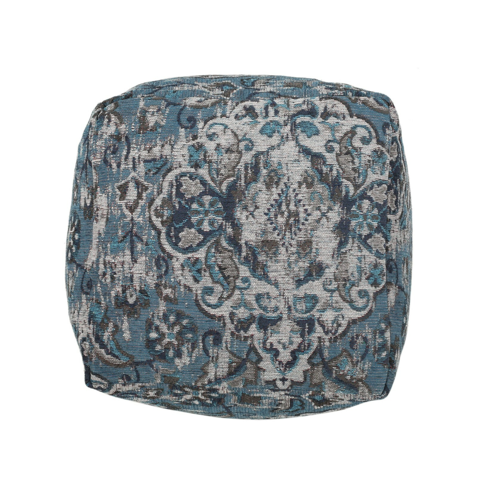 Boho Handmade Fabric Oriental Cube Pouf, Blue