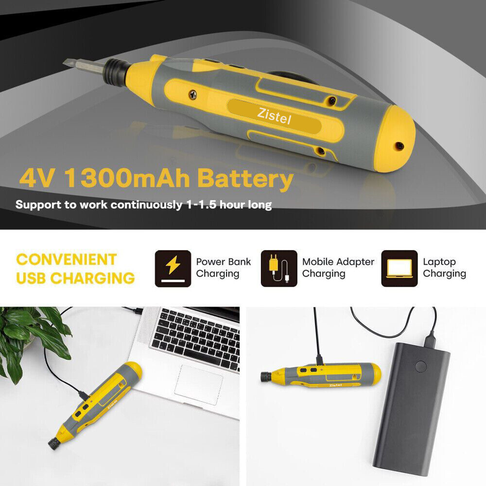 4V Cordless Screwdriver Kit Electric USB Rechargeable Power Tool 43pcs Bits Set