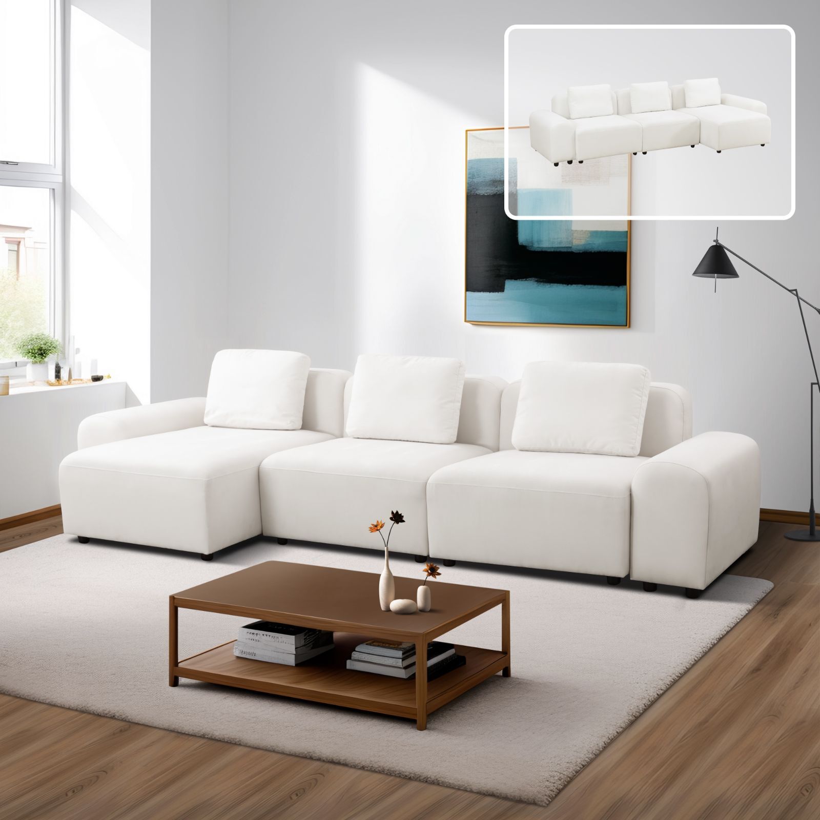 White Microfiber 4-Piece Living Room Sofa Set New
