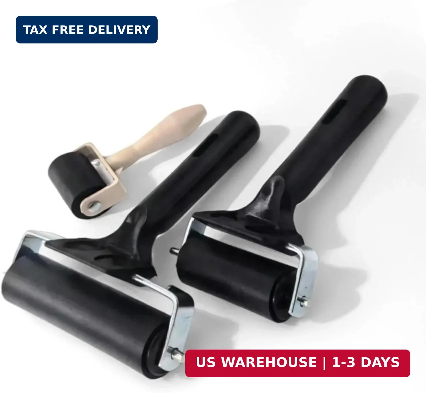 3-Pack Hard Rubber Brayer Rollers, 1.4/2.4/4 Inch for Printmaking, Ink Stamping,