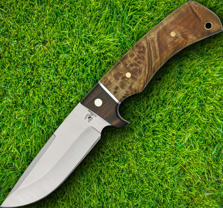 Rough Ryder Hunting Fixed Knife 4.5" Stainless Steel Blade Burl Wood Handle