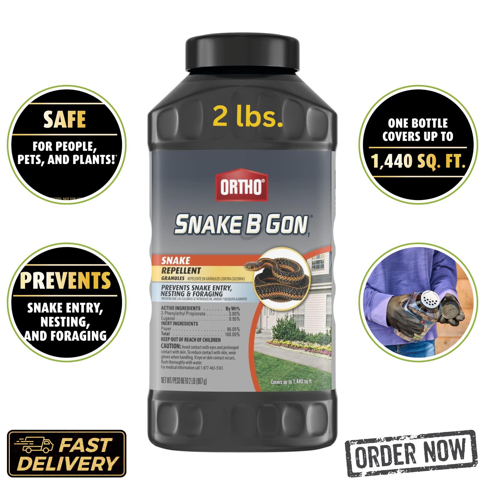 Snake B Gon1 - Snake Repellent Granules, No-Stink Formula, Covers Up to 1,440 sq