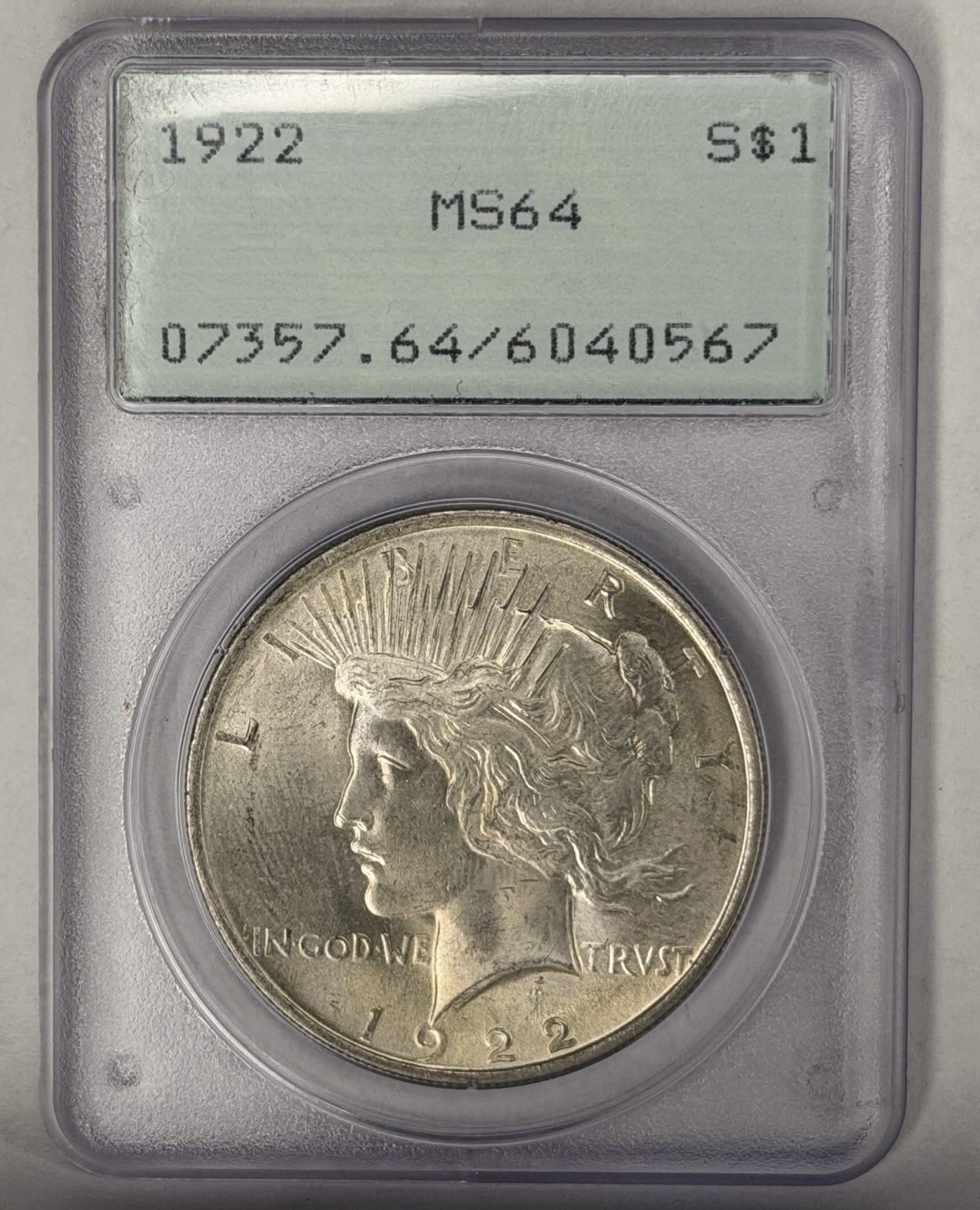 1922 Peace Silver Dollar PCGS MS64 Rattler OGH Beautiful Coin!