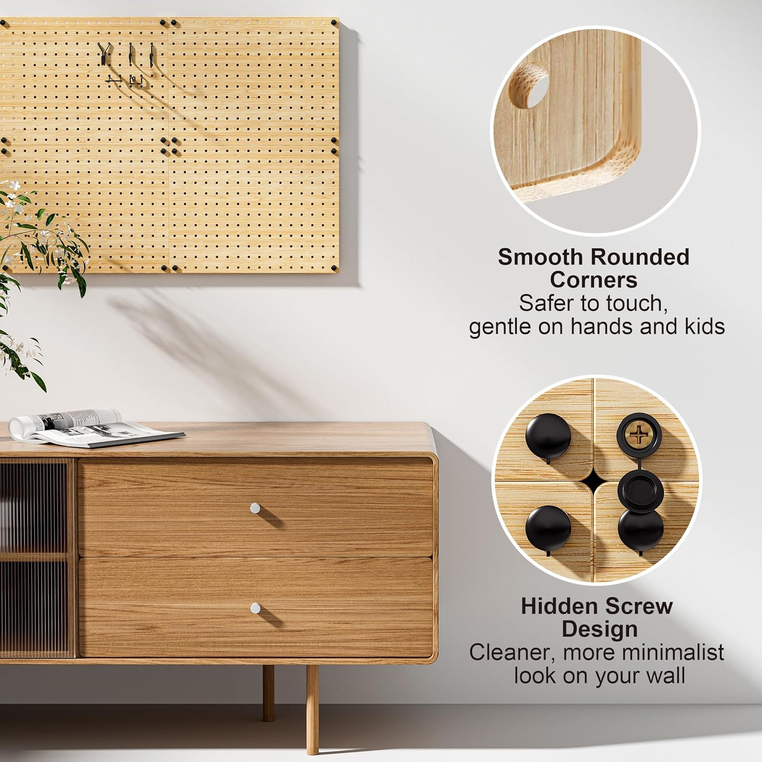 Eco Friendly Bamboo Pegboard Organizer Set 39 Piece 4 Panel Wall Storage 35Hooks