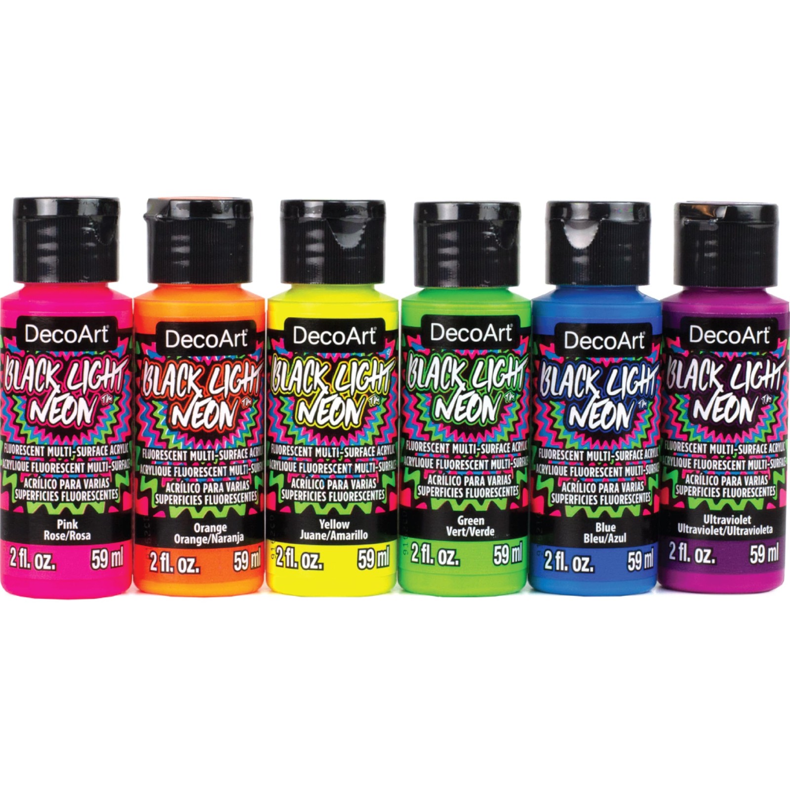 DecoArt Americana Black Light Neon Acrylic 2 Fl Oz (Pack of 6), Set 6