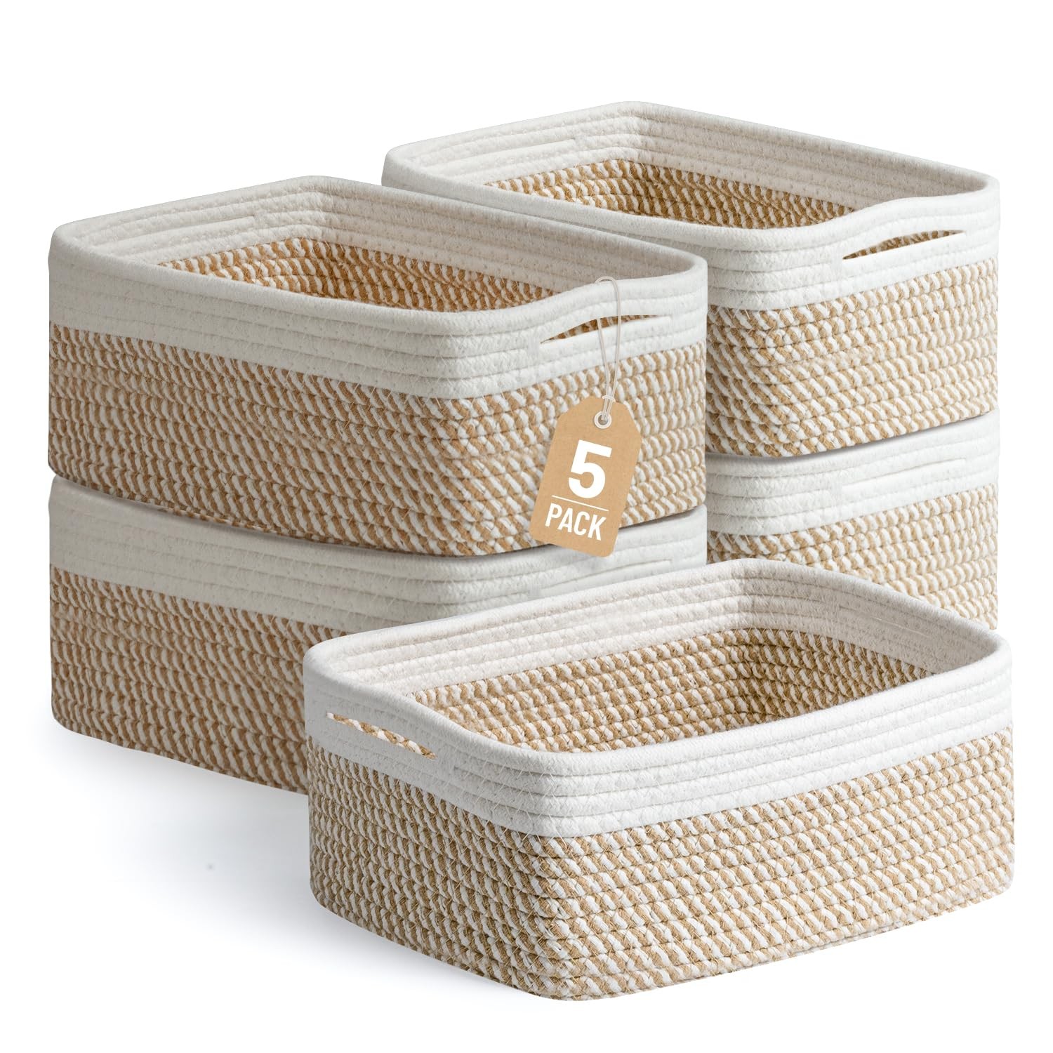 5 Pack Small Woven Storage Baskets for Shelves, Gift Baskets Empty