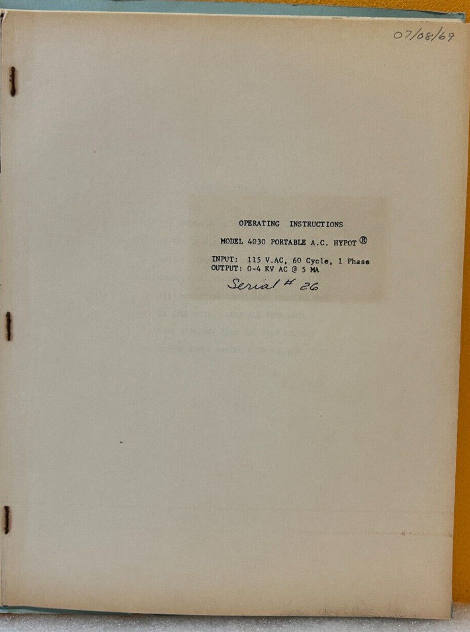 Associated Research Model 430 Portable A.C. Hypot Operating Instructions Manual.