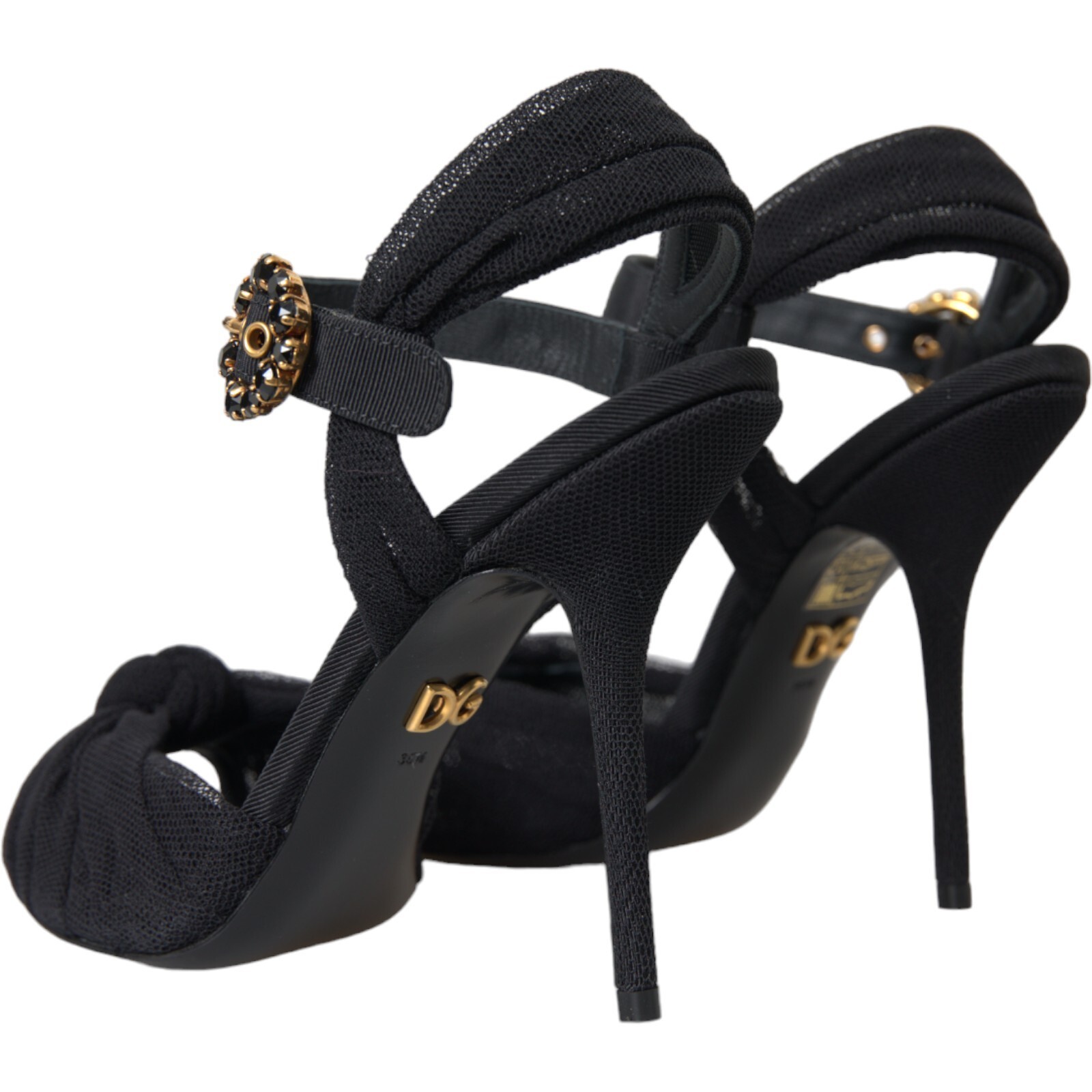 DOLCE & GABBANA Shoes Black Suede Embellished Heels Sandals EU36.5 / US6 1190usd
