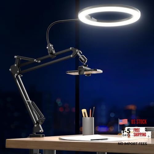 10" Ring Light with Overhead Phone Mount, LED Selfie Light with Desk-mounted