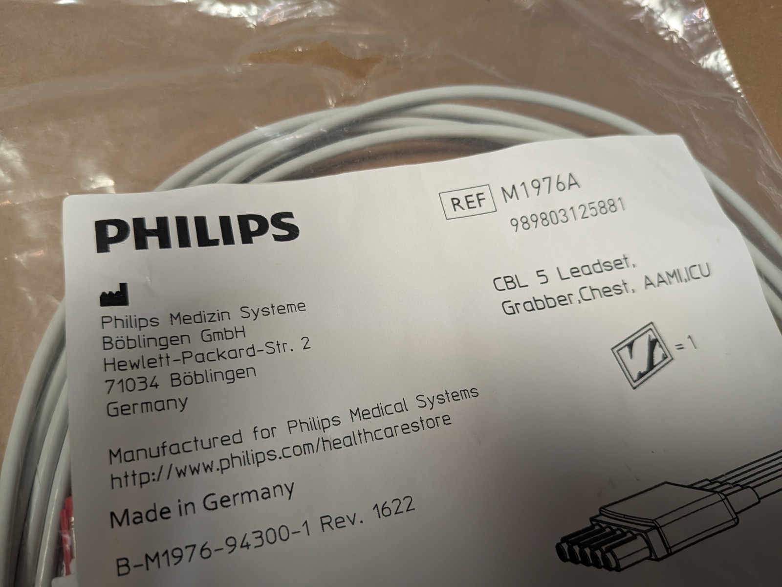 Philips M1976A 5-Lead ECG/EKG Cable