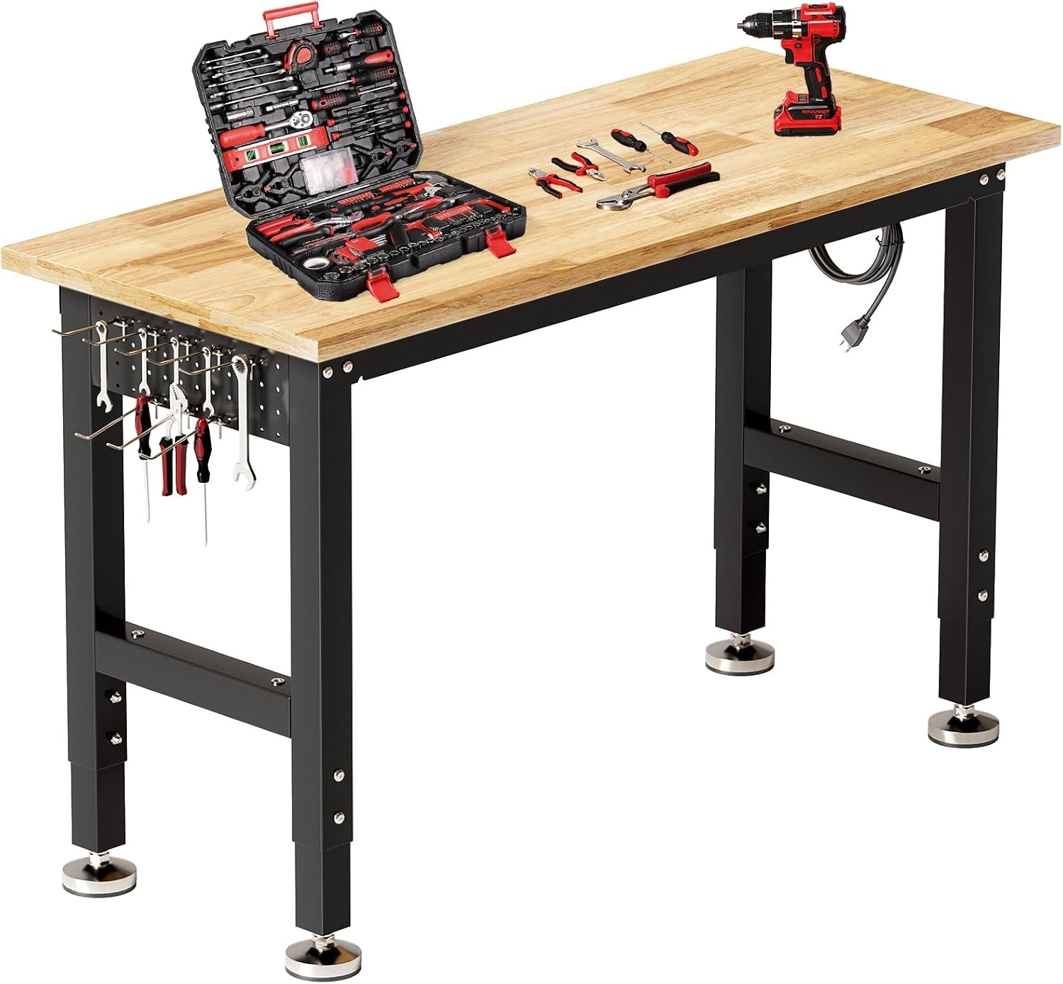 48" Adjustable Workbench | Solid Rubberwood Top | 2000lbs Heavy-Duty Work Table