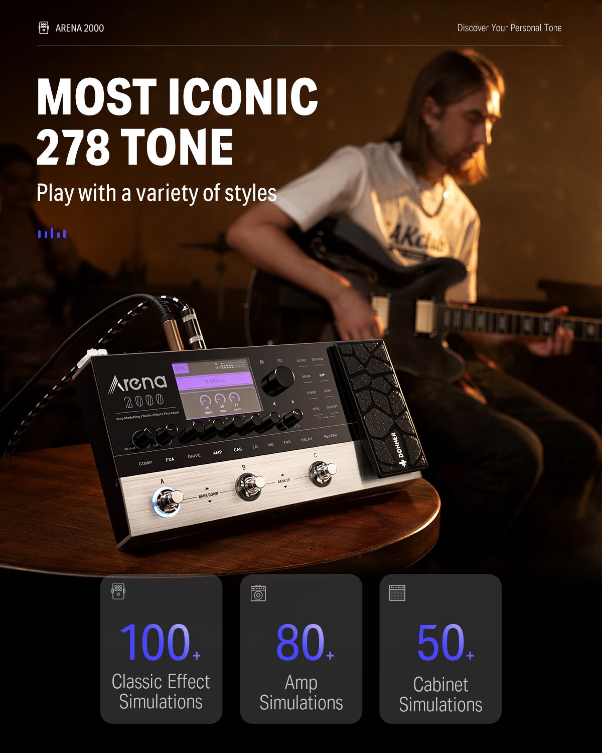 Donner Arena 2000 Multi Effects Pedal + Drum Machine 278 Tone 100 Effect 80 Amp
