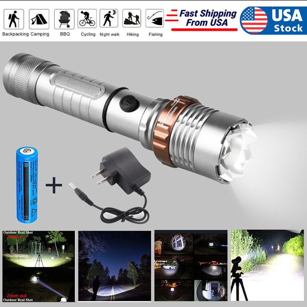 Brightest 9500000LM Police Tactical Flashlight Rechargeable High Power Led Torch