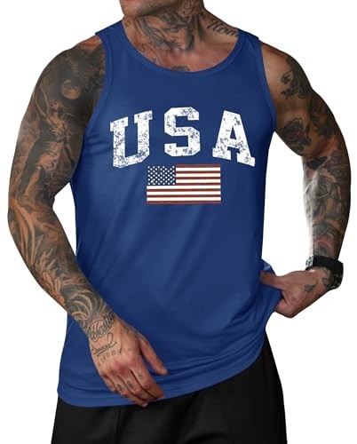 Men's American Flag Tank Tops 4th of July Muscle Small Blue - Usa Flag