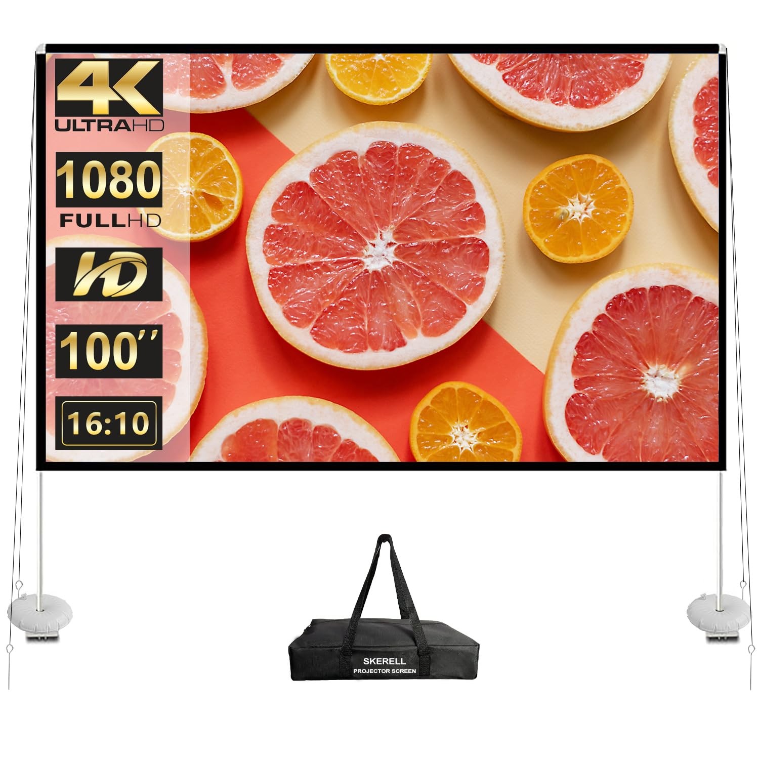 Outdoor Projector Screen with Stand 100 Inch: Portable Projection Screen 16:1...