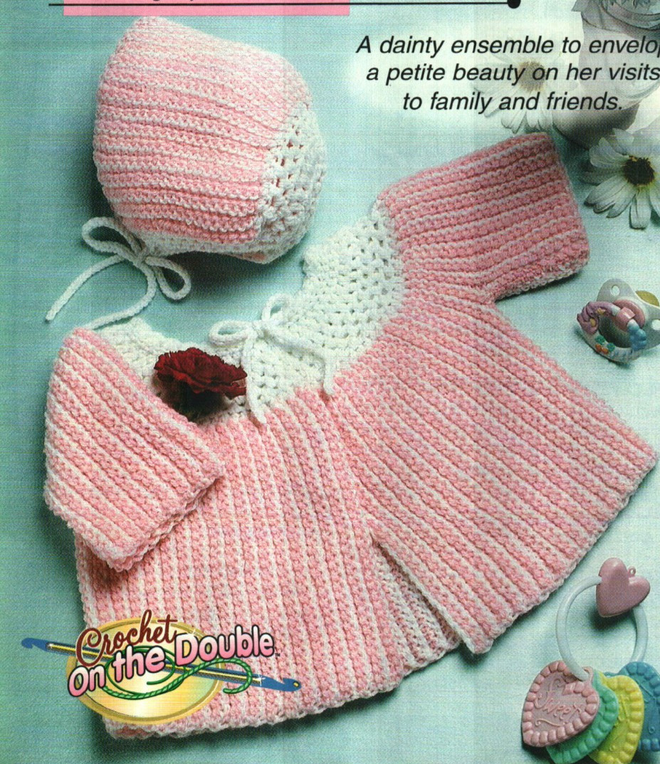 BABY SACQUE & CAP SWEATER & HAT DIGEST SIZE CROCHET PATTERN INSTRUCTIONS