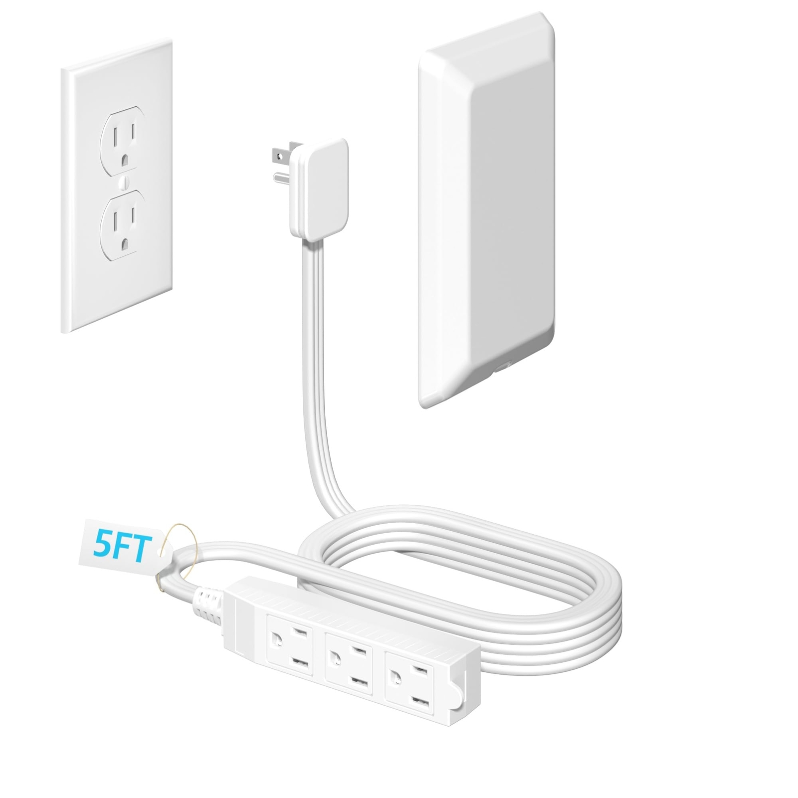 5FT Flat Extension Cord Ultra Thin Outlet Concealer with Cord Concealer KitFl...