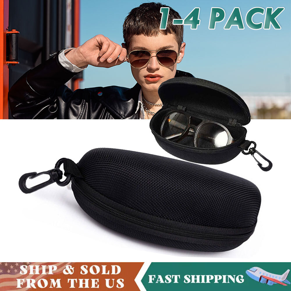 1-4 PCS Portable Eye Glasses Case Box Sunglasses Protector Hard Zipper Belt Clip