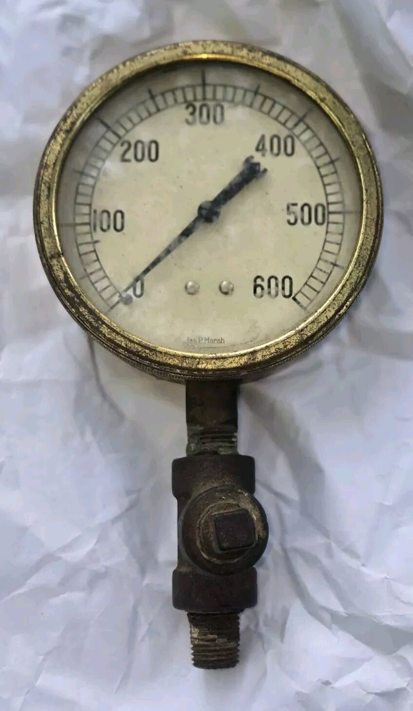 Vintage JAS P MARSH Co 3.5" 600 PSI PRESSURE GAUGE Test CHICAGO Steam Steampunk