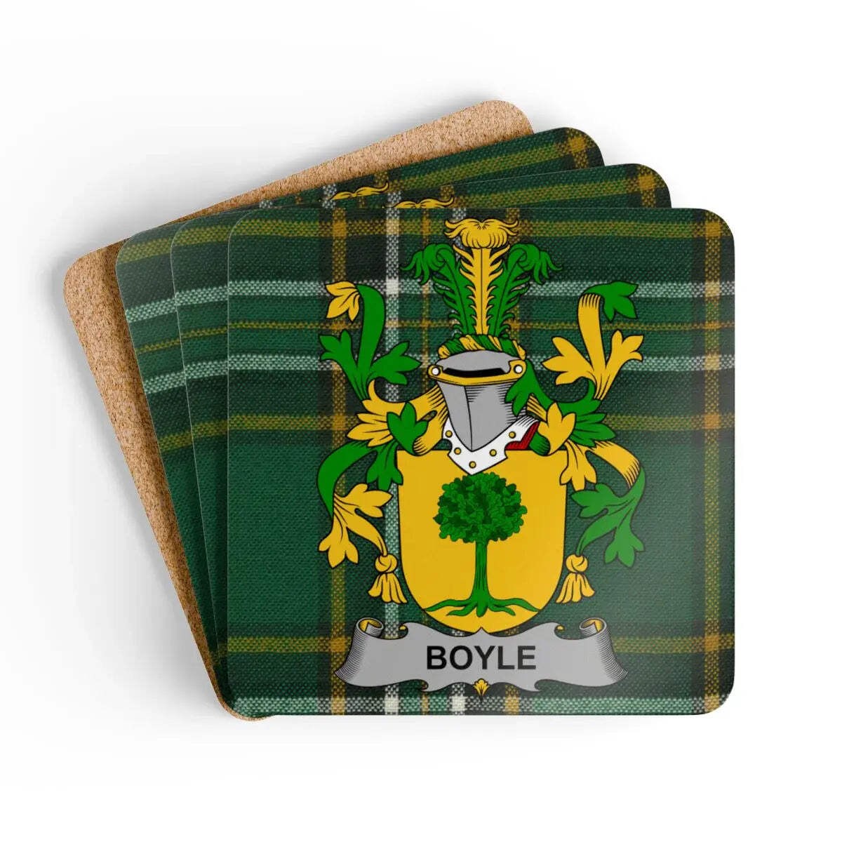 Boyle Irish Family Crest Tartan Coaster Set