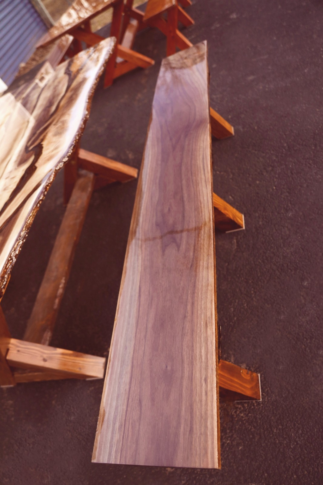 Handcrafted Walnut Bench 85” – Live Edge Solid Wood Rustic Farmhouse – Pickup