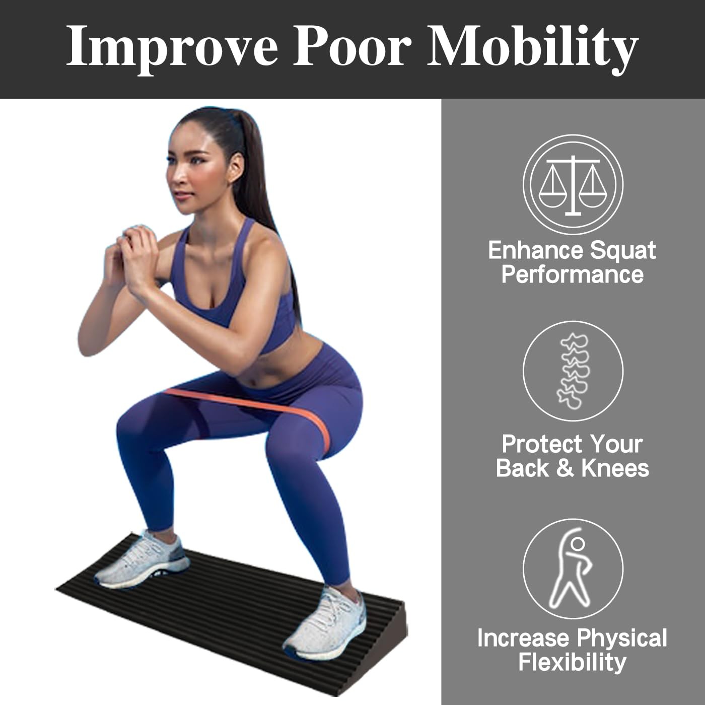 Large Slant Board Squat Wedge - Heel Elevated Squat Platform for Weightliftin...