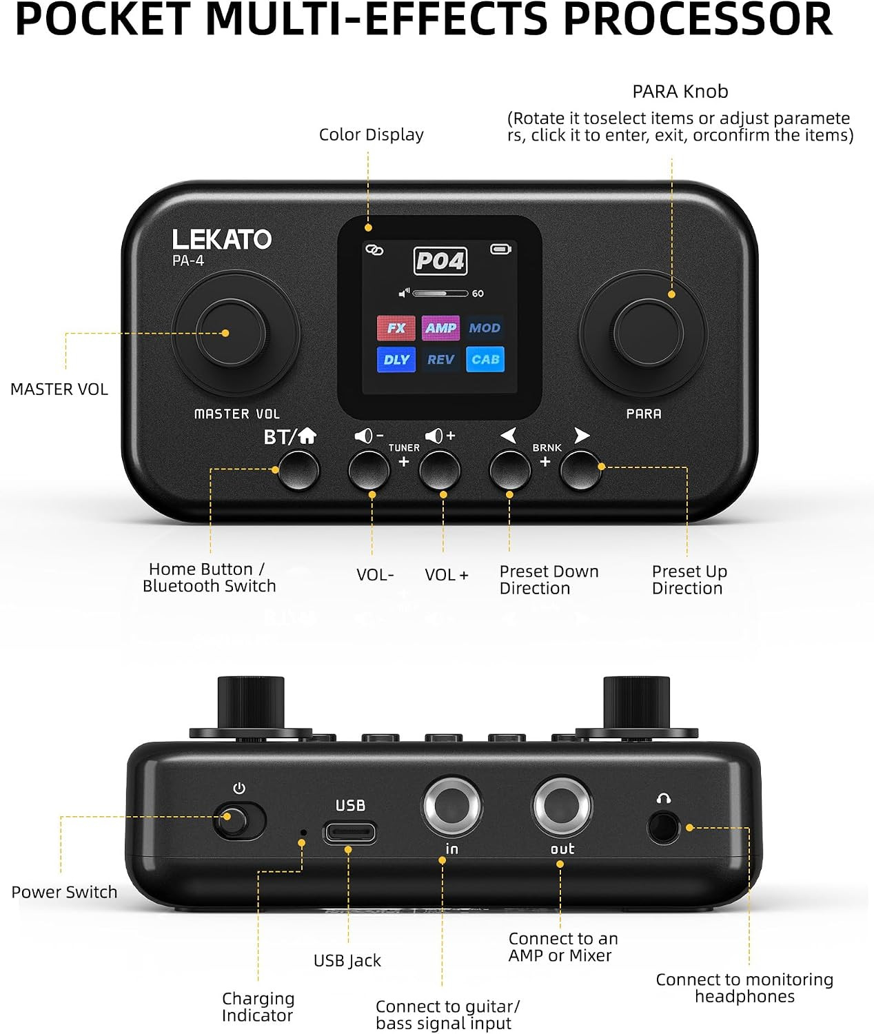 LEKATO Desktop Multi Guitar Effects with 6 Modules, 80 Presets, 20 Amp Modeling