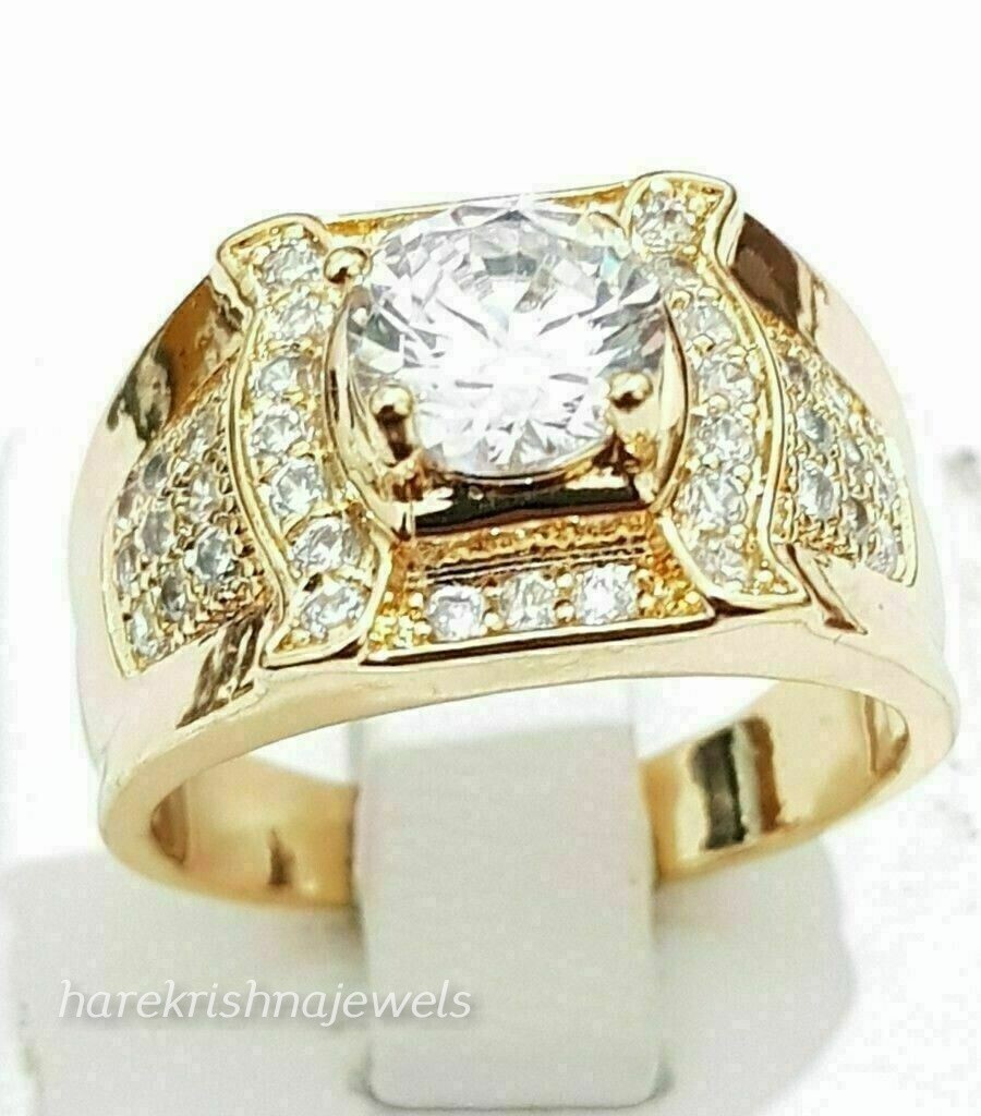 3CT Lab Created Round Cut VVS1 Diamond 14K Yellow Gold Finish Men's Wedding Ring