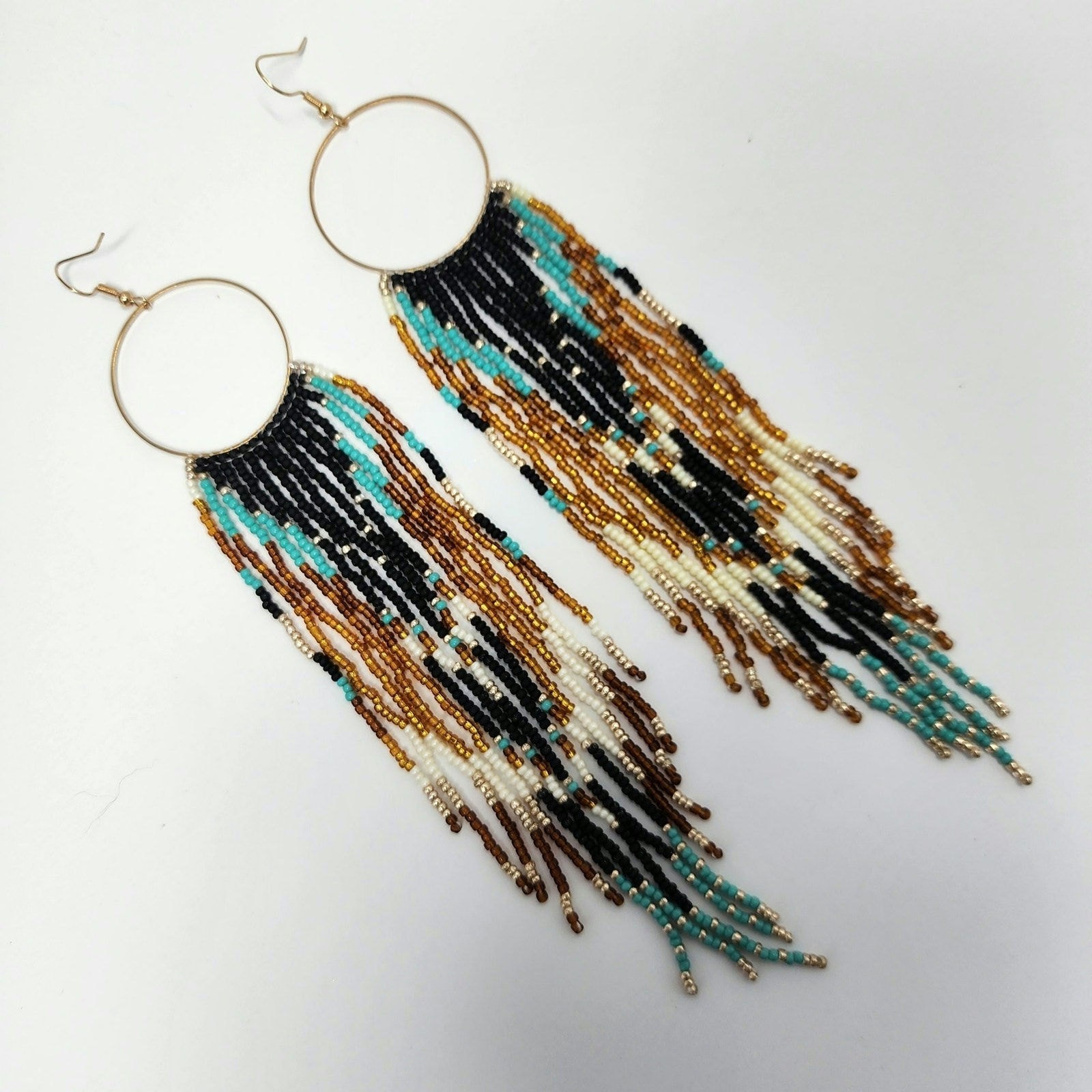 Birds of a Feather Boho Beaded Fringe Hoop Earrings
