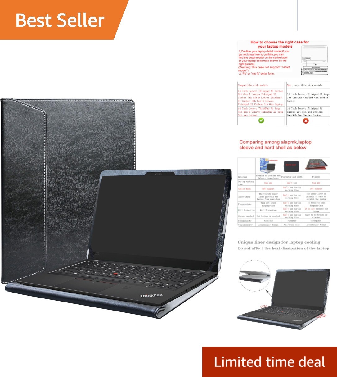 Elegant Anti-Slip Protective Case for Lenovo ThinkPad X1 Carbon & Yoga 14" Black
