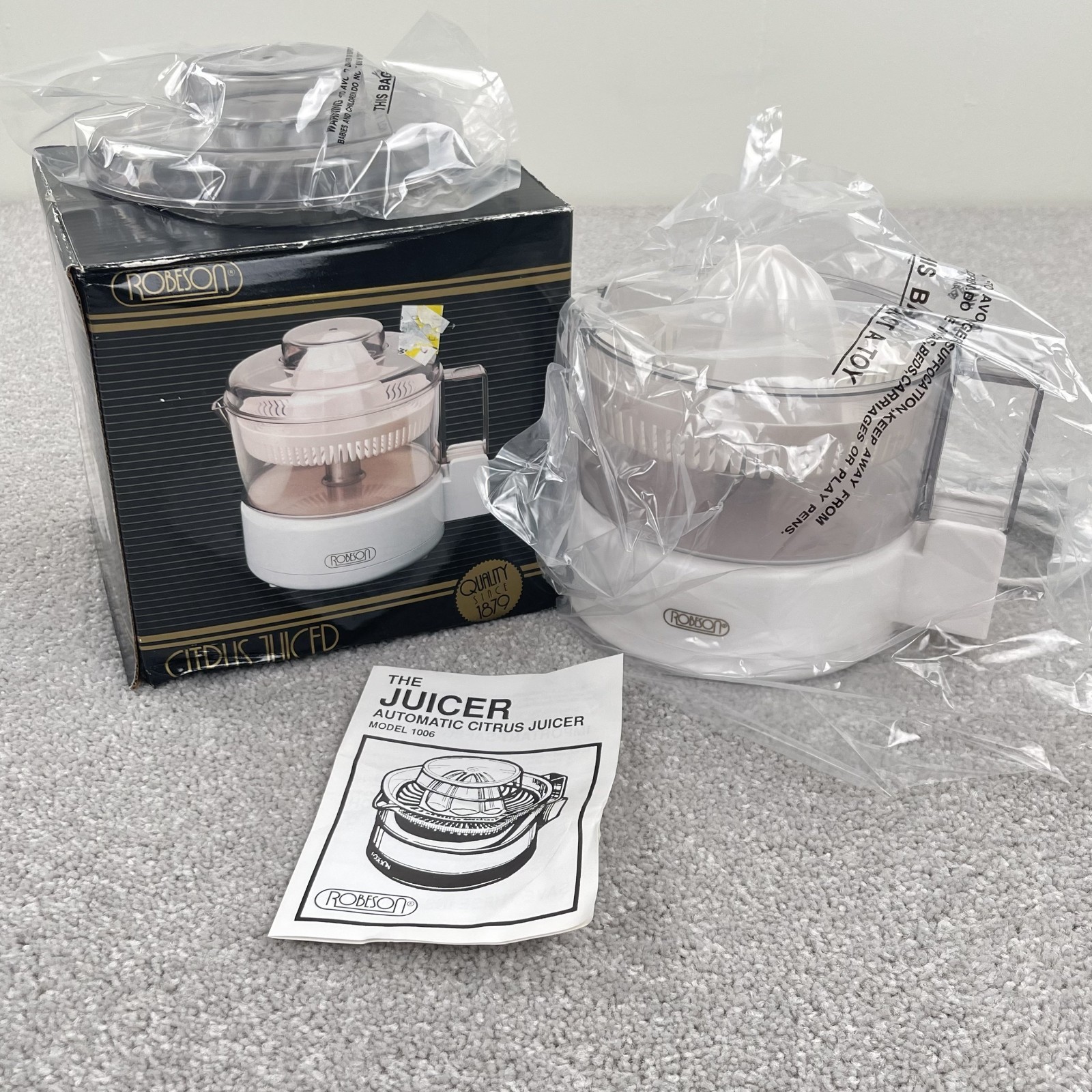 Robeson Automatic Citrus Juicer Electric Vtg Juicer Model 1006 IOB Manual