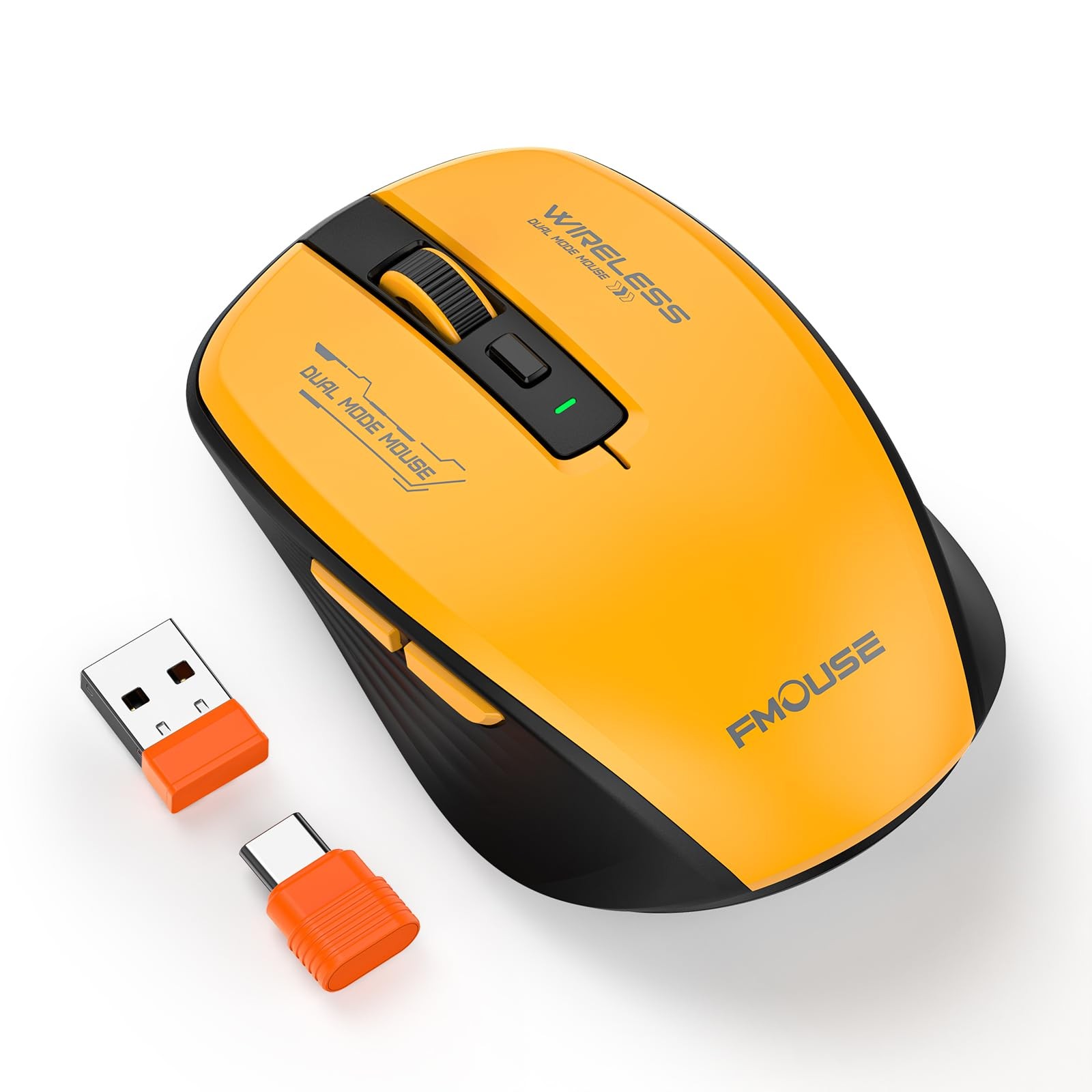 DAHULI Wireless Mouse Yellow Black, Dual-Mode Bluetooth/2.4G, Side Buttons