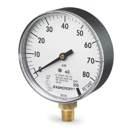 Ashcroft 35 1005P Xul 02L 80# Pressure Gauge, 0 To 80 Psi, 1/4 In Mnpt,