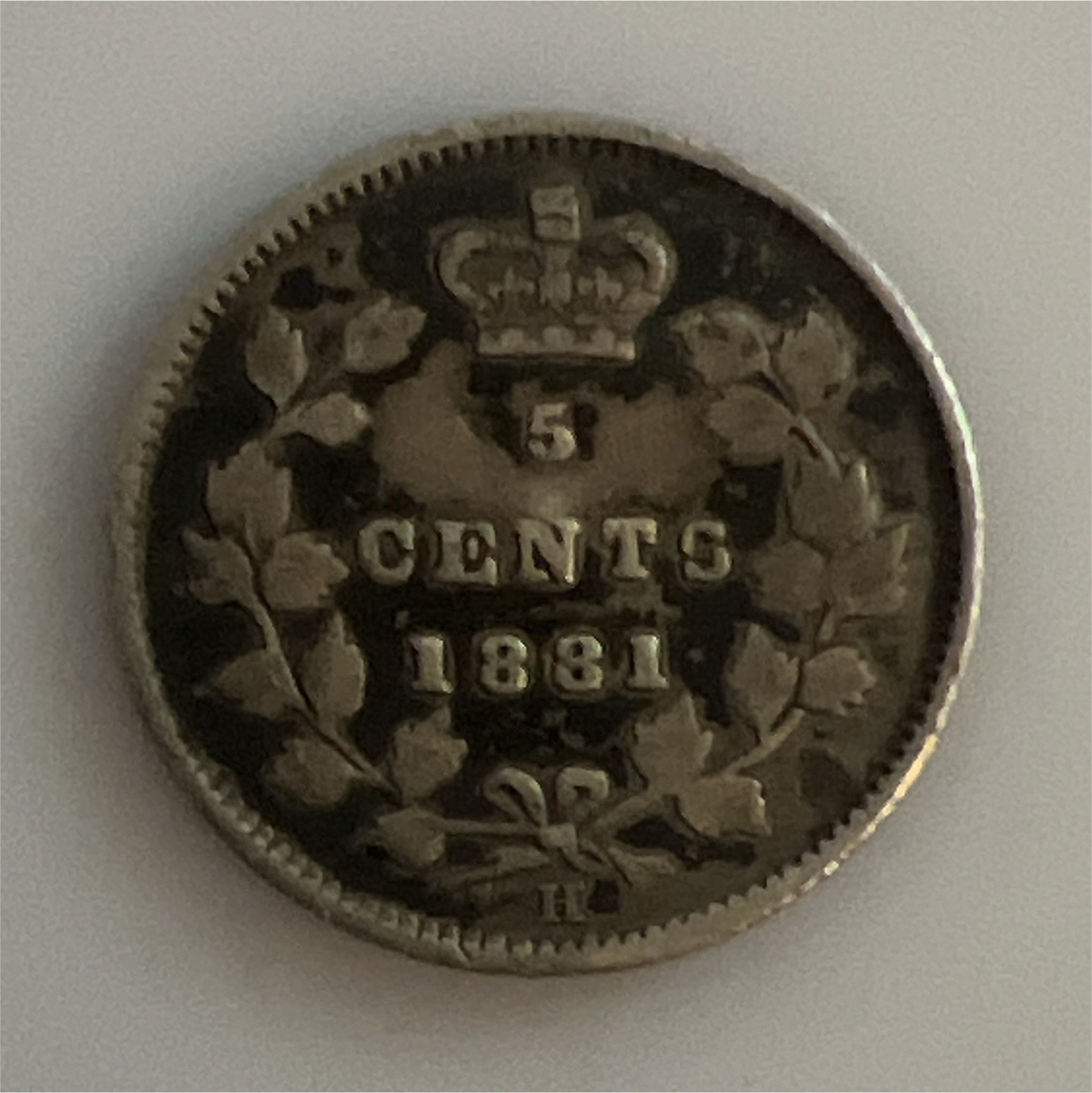 Canada 1881 Victoria 5 Cents Silver Coin Variety of H