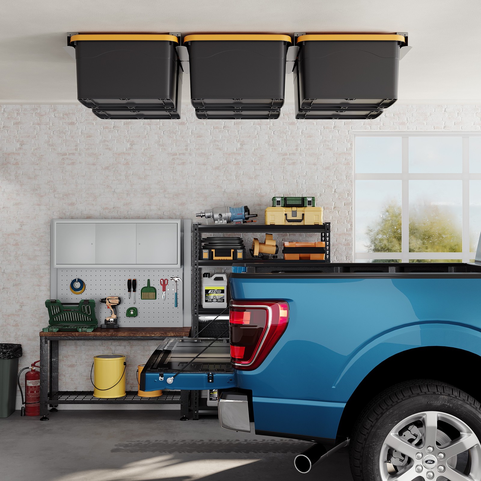 8PC(6 Bins) Overhead Ceiling Storage Bin Rack for Garage Organization - Gray