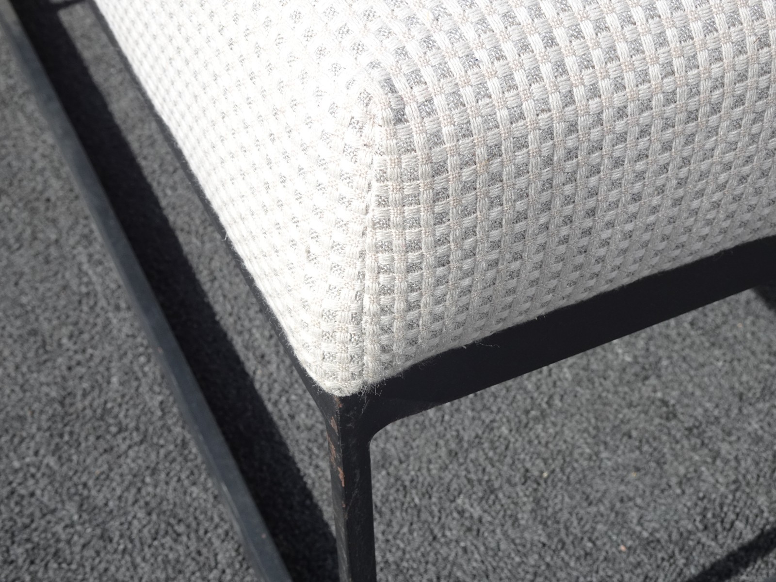Modern White Bed Side Bench with Iron Base & Designer Fabric